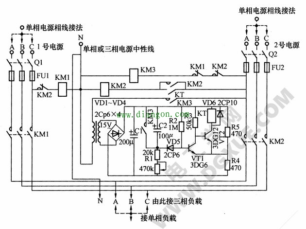 双路三相电源备用电源自投电路